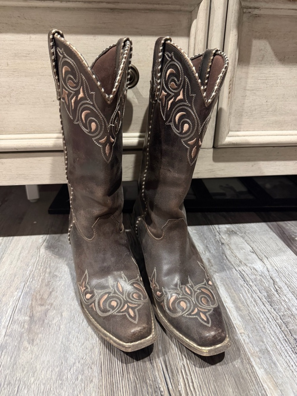 Durango Brown Women's Western Boots - Leather Stitch Detail